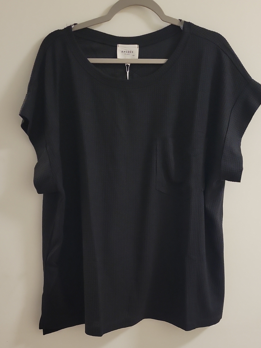 Andree Black Short Sleeve Pocket‎ Waffle Knit Tee Size 2x